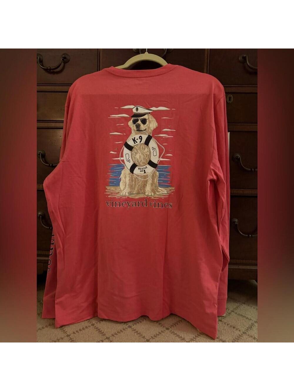 Vineyard Vines deep coral K9 Rescue 1 long sleeved T-shirt NWOT L